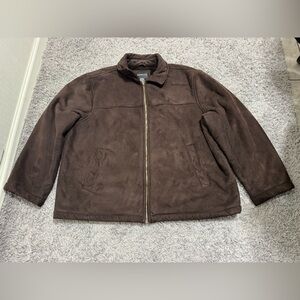 George Jacket Brown Faux Suede Collared Zip Pockets Faux Fur Lined Size 2XL